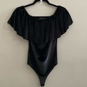 Elegant Black Off-Shoulder ruffled  Women's bodysuit.